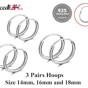 Huggie Hoop Earrings Silver - Set of 3 Pairs Hoop Earrings for Women - Comes in Sizes of 14mm, 16mm and 18mm - Silver, Gold, Rose Gold