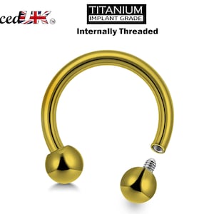 Titanium Gold Horseshoe Barbell, Septum Ring - 16G to 00G Internally Threading Septum Jewelry - Body Piercing Nose Piercing, Helix, PA ring