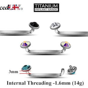 Flat Surface Piercing Jewelry, Titanium Staple Barbell - Internally Threaded Dermal Bar with Pyramid Top Gem Crystal