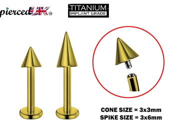 Titanium Gold Spike Labret, Labret Lip Piercing – 16G 14G Labret Cone / Spike Piercing Internally Threaded