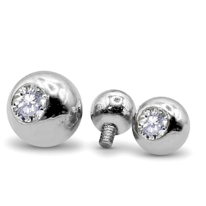 14K White Gold Internal Loose ball with Precious Stone Crystal Replacement for Internally Threaded Body Piercing Labret, Barbells