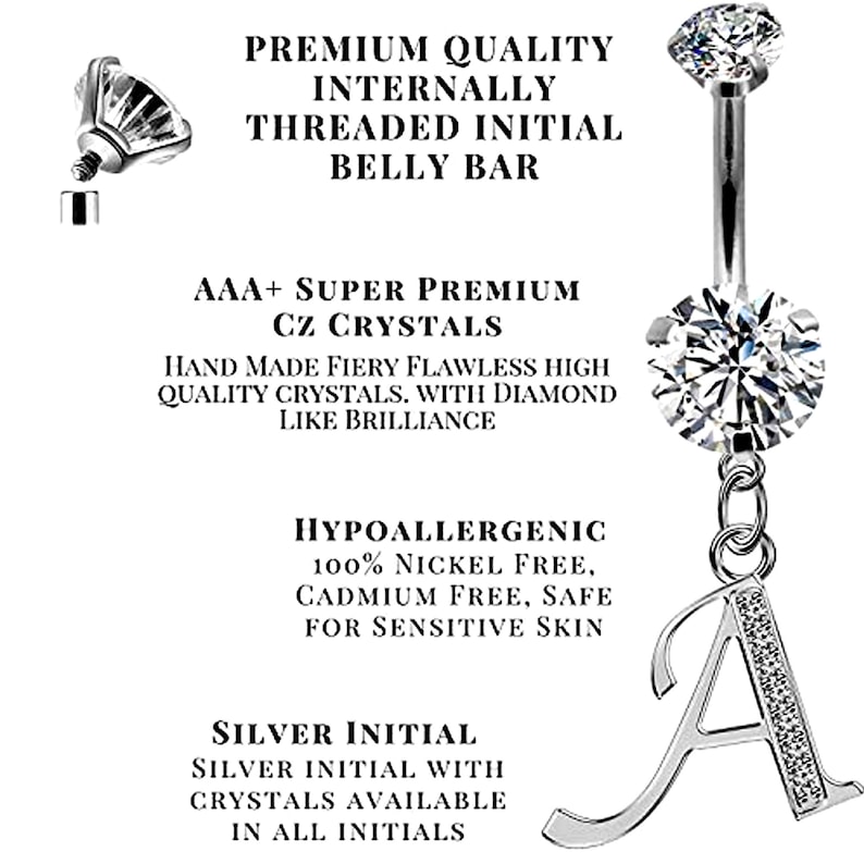 Initial Belly Button Rings Alphabet Dangle Internally Etsy