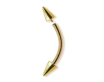 Spike Eyebrow Piercing Jewellery 14K Solid Gold Internally Threaded Curved Barbell - 1pc Each Order