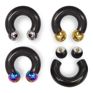 Black Prince Albert Jewelry PA Rings Circular Horseshoe Barbell Piercing with Custom Balls - Body Jewellery 16ga to 00ga - Large Size
