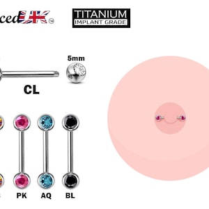 Titanium Nipple Front Face Barbell, Nipple Jewelry - 16g 14g Nipple Bar with CZ Crystals - Nipple Rings, Nipple Piercing Body Jewellery