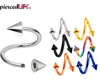 Spike / Cone Spiral Barbell, Eyebrow Piercing, Lip Ring – Conch Earrings Body Jewellery for Eyebrow, Ears, Available in Many Colours