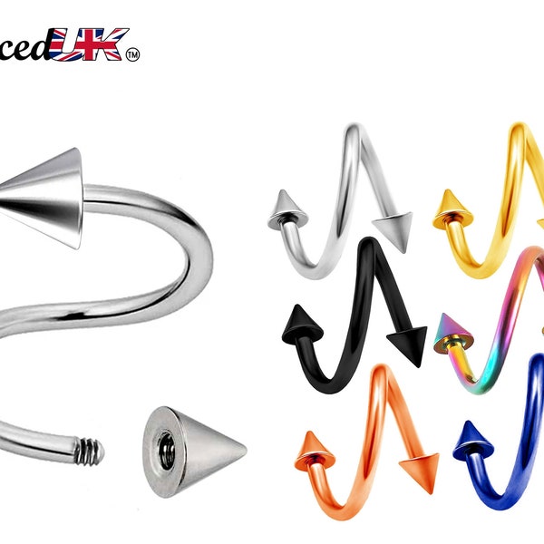 Spike / Cone Spiral Barbell, Eyebrow Piercing, Lip Ring – Conch Earrings Body Jewellery for Eyebrow, Ears, Available in Many Colours