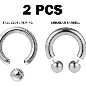 Prince Albert Piercing Jewelry, (2pcs) Ball Closure Ring and Circular Barbell 8G to 00G Big Gauge Large Size PA Ring