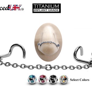 Titanium Nose Piercing, Nostril Chain Piercing - Nasallang Piercing  with Multi Crystal Ball - Nose Stud, Nostril Chain - Hand Made