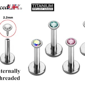 Titanium Lip Jewelry – Internally threaded Round Top Crystals– 16g, 14g  Labret Stud Piercing for Lip, Helix, Tragus, Cartilage