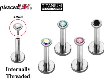 Titanium Lip Jewelry – Internally threaded Round Top Crystals– 16g, 14g  Labret Stud Piercing for Lip, Helix, Tragus, Cartilage