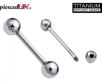 Titanium Barbell, Industrial Piercing – 18g, 16g, 14g – Piercing for Tongue, Nipple Piercing, Ear and More – Size from 6mm to 44mm