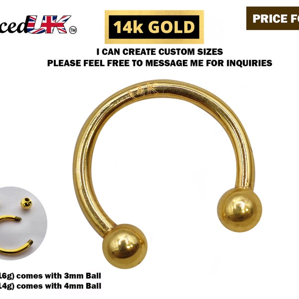 14K Gold Horseshoe barbell Septum Ring, Septum Jewellery Nose Ring - Body Piercing Helix Ring, Lip Hugger