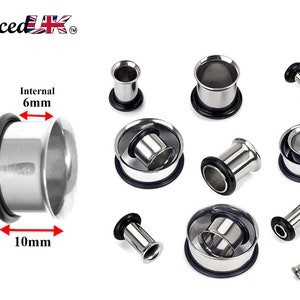 Steel Plugs, Single Flare Tunnels - Surgical Steel Plugs Earrings Piercing Tunnel with rubber O-ring for Ear Lobe Earring, Body Modification