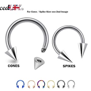 Spike Septum Ring: Surgical Steel Horseshoe, 16G/14G (6mm-16mm)