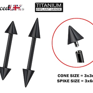 Titanium Black Spike Barbell Piercing, Ear Cartilage Stud Nipple Bar - Internally Threaded Body Jewellery 16G 14G