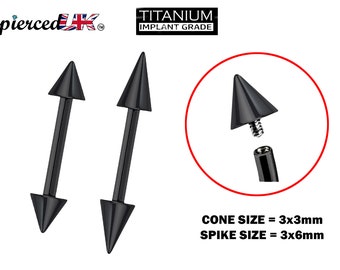 Piercing de titanio negro con punta: perforación de cartílago con rosca interna (16 g y 14 g)