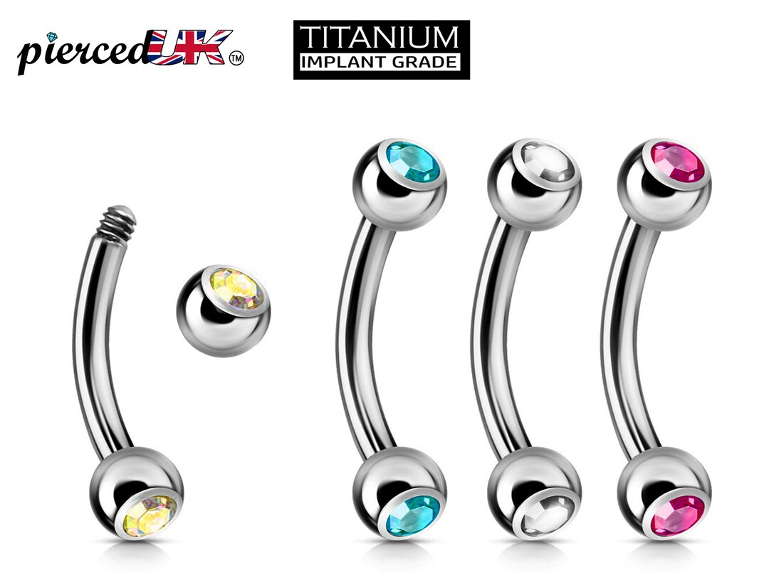 Titanium Curved Barbell, Daith Piercing Double Jeweled Bent Barbell 18g