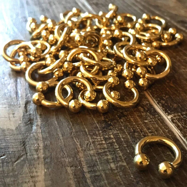Pair Of 16G 5/16" Gold Titanium Ball Horseshoe Septum Rings - Nose Tragus Daith Studs 9 thumbnail image