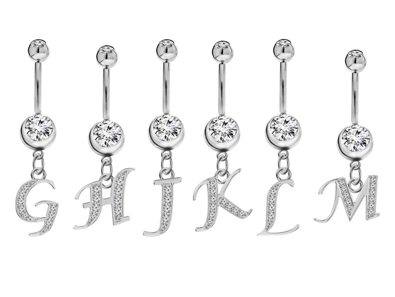 Belly Bar Initial Navel Ring Navel Piercing With Silver Etsy