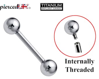 Titan Barbell Industrial Piercing Ohrringe, intern eingefädelt – 16g, 14g (1,2 & 1,6mm) – Piercing für Zunge, Nippel, Tragus, Helix
