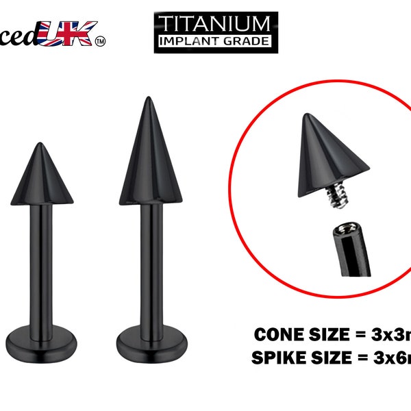 Titanium Black Spike Labret, Labret Lip Piercing – 16G 14G Labret Cone / Spike Piercing Internally Threaded
