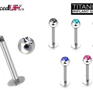 Labret Gem, Titanium Labret Piercing with Gem Crystal Ball – Flatback Lip Piercing Jewelry – 18g 16g 14g Labret Piercing for Lip, Chin