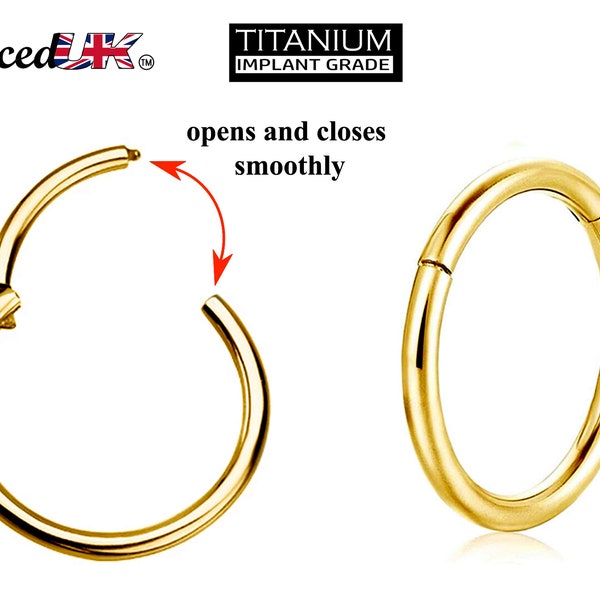 Gold Septum Ring, Gold Nose Hoop - Titanium Nose Ring Piercing - 20G 18G 16G 14G - Diameter 6mm to 12mm