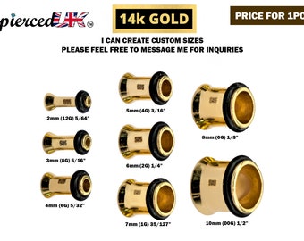 14K Solid Gold Ear Stretching Plugs, Single Flared Plug with Groove, Ear Gauges, Expander Body Piercing from 2G to 10G