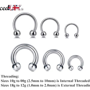 Horseshoe Nose Ring, Circular Barbell Piercing- Horseshoe Septum - 00G, 0G, 1G, 2G, 4G, 6G, 8G, 10G, 12G, 14G 16G, 18G - Sizes 6mm to 19mm