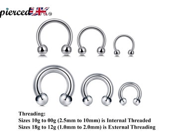 Horseshoe Nose Ring, Circular Barbell Piercing- Horseshoe Septum - 00G, 0G, 1G, 2G, 4G, 6G, 8G, 10G, 12G, 14G 16G, 18G - Sizes 6mm to 19mm