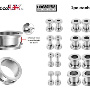 Ear Tunnel Plug, Tunnel Gauges 00g to 12g - Titanium Steel Flesh Earrings - Steel Tunnels Body Modification - Threaded Screw fit Earrings