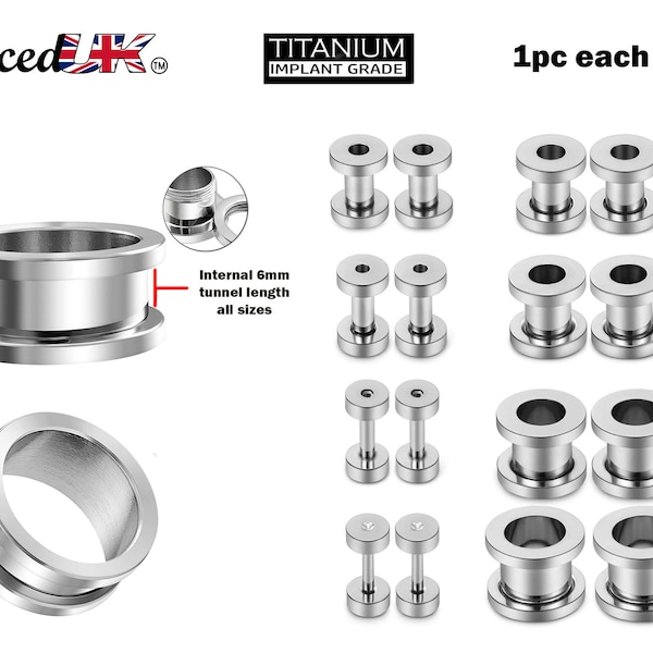 Tapón de túnel de oreja, calibres de túnel de 00 g a 12 g - Pendientes de carne de acero de titanio - Modificación del cuerpo de túneles de acero - Pendientes de ajuste de tornillo roscado