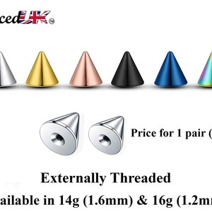 Set 2 Piercing Gioielli Chiusura Punte Cone 6mm Larghezza 6-20mm - Foto 13