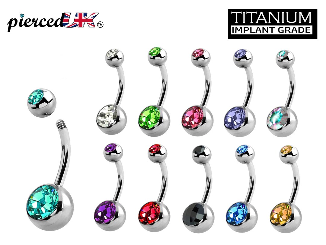 Titanium Navel Ring Titanium Belly Bar Gem Stone Crystals 14g 1.6mm Ideal Piercing for Navel