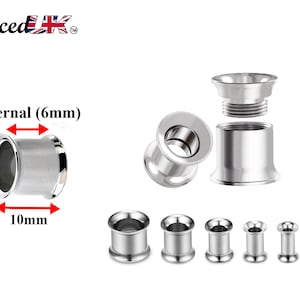 Steel Plugs, Double Flare Tunnels - Surgical Steel Plugs Earrings Threaded Piercing Tunnel for Ear Lobe Earring, Body Modification