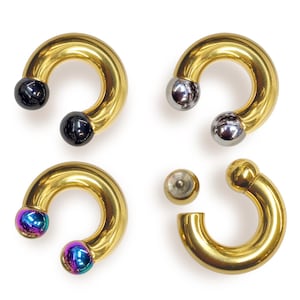Gold Prince Albert Jewelry PA Rings Circular Horseshoe Barbell Piercing with Custom Balls - Body Jewellery 16ga to 00ga - Large Size