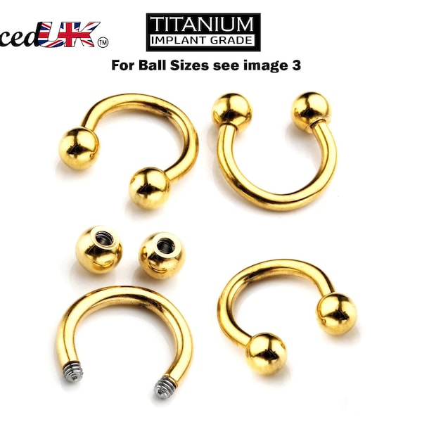 Titanium Gold Horseshoe Septum Ring, Nose Piercing - 1pc to 4pc Circular Barbell (CBB) - 18g, 16g, 14g size 6mm to 16mm