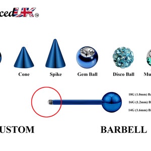 Teal Blue Barbell Stud, Industrial Piercing – Custom Barbell Piercing 18g, 16g, 14g Body Jewellery for Nipple, Eyebrow, Tongue Bar and More