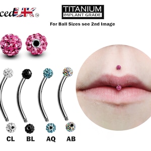 Titanium Jestrum Lip Piercing Jewelry with Disco Ball CZ Crystal 18g 16g 14g Bent Barbell Body Piercing also for Rook, Daith, Eyebrow