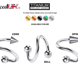 Spirale en titane pour les lèvres, piercing boule/cône/pointe torsadé avec haltères, anneau de langue, cartilage, piercing au nez, anneau de ventre - 16G 14G