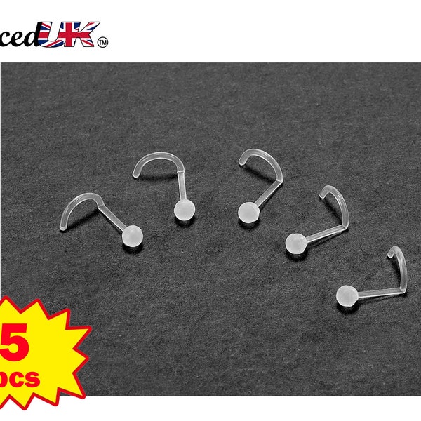 Nostril Retainer, Nostril Screw Ring - 5pcs 20g (0.8mm) Clear Nose Piercing Stud - Curved Retainer, Piercing retainer, hide piercing