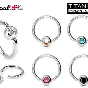 Titanium Nose Ring, Captive Ball Earrings – Ball Closure Ball with Dimple Gem Ball - Piercing for Septum, Eyebrow, Nipple, Lip and More