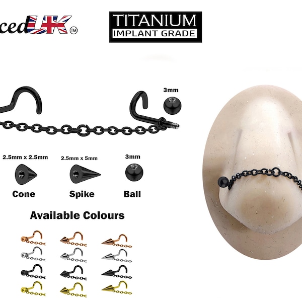 Titanium Nasallang Piercing, Nose Chain Ring - Nose Piercing in many Colour - Nostril Screw, Nose Stud, Nostril Chain, Nostril Jewellery