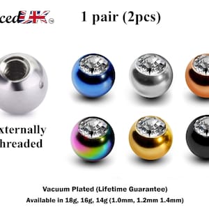 Body Jewelry Replacement Balls, Gem Ball - (2pcs) Piercing kit Loose parts for Barbells, Horseshoe Piercing, Labrets, Septum and more.