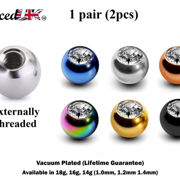 Body Jewelry Replacement Balls, Gem Ball - (2pcs) Piercing kit Loose parts for Barbells, Horseshoe Piercing, Labrets, Septum and more.