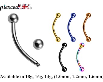 Curved Barbell , Daith Piercing – 18g, 16g, 14g  Bent Barbell Jewelry for Eyebrow, Ears, Tragus, Rook Ring. Available in Many Colours