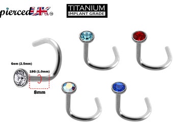 Titanium Neus Studs, Neus Ring - 18G Neusgat Schroef Ring met Inlay Bezel Instelling 2.5mm Crystal Neus Piercing, Neus Sieraden - Lengte 8mm