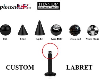 Titanium Labret Stud, Black Labret Piercing – Custom Lip Labret 18g 16g 14g Labret Piercing for Lip, Chin – Choose Top Ball in the Options