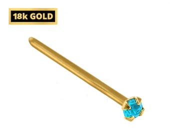 18 carat Gold plated straight pin ubend 1.2 1.5,2 or 2.5 mm crystal nose stud 
